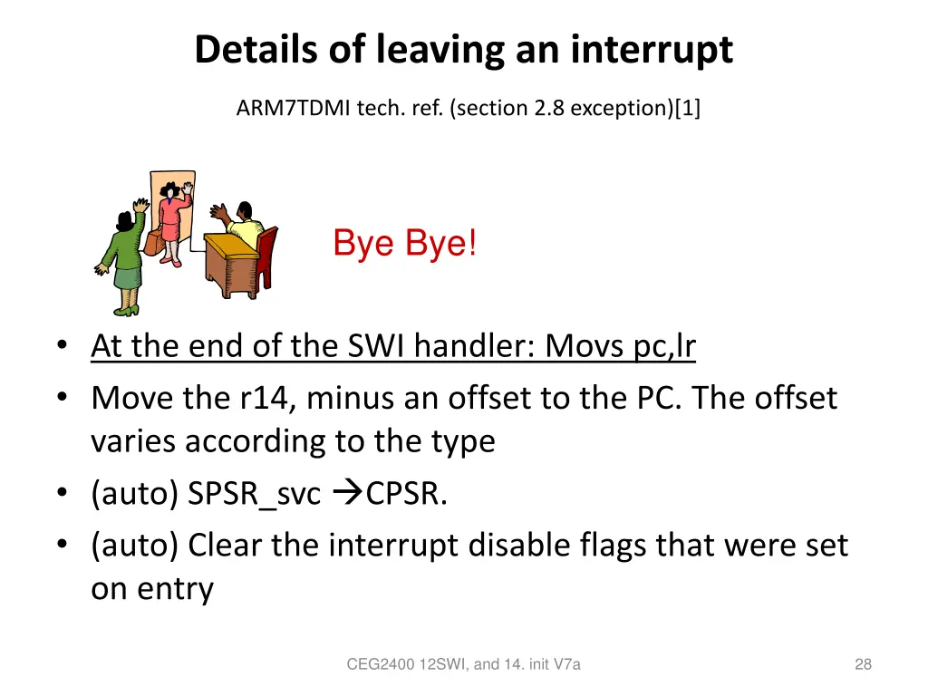 details of leaving an interrupt arm7tdmi tech