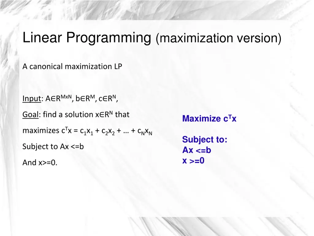 linear programming maximization version