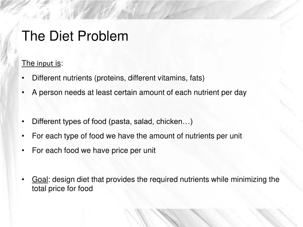 the diet problem
