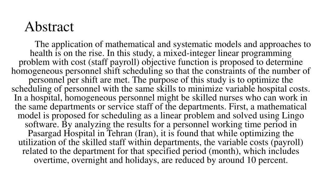 abstract the application of mathematical