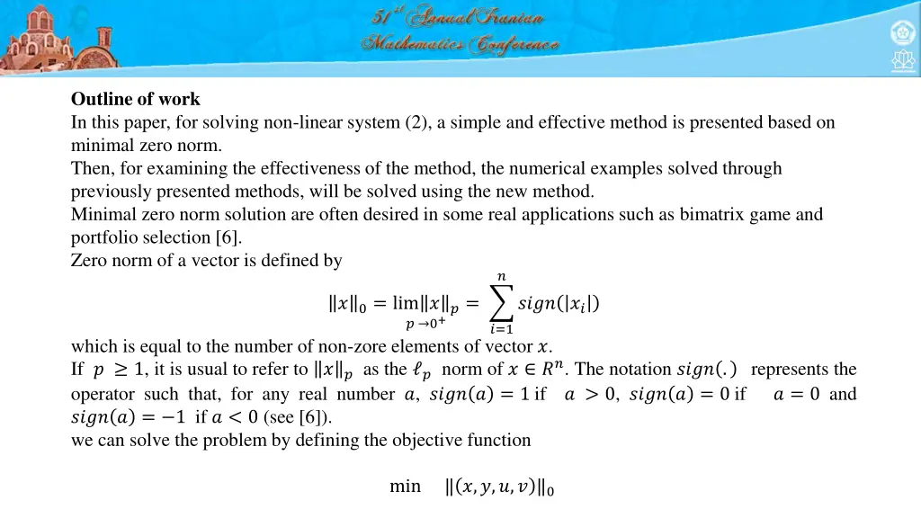 outline of work in this paper for solving
