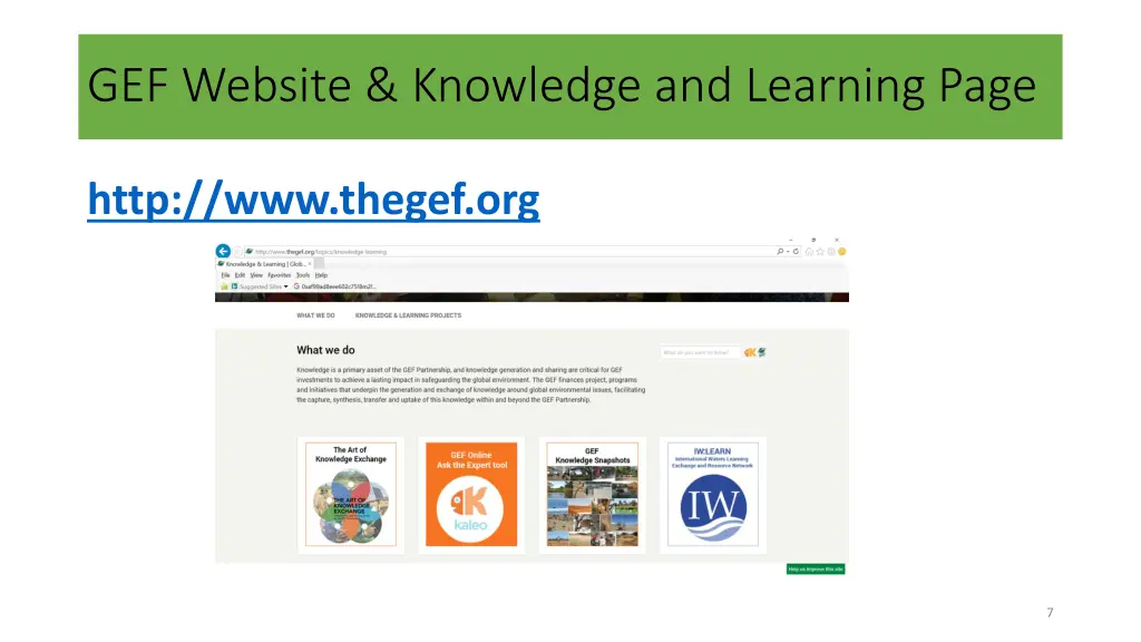 gef website knowledge and learning page
