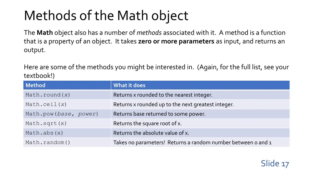 methods of the math object