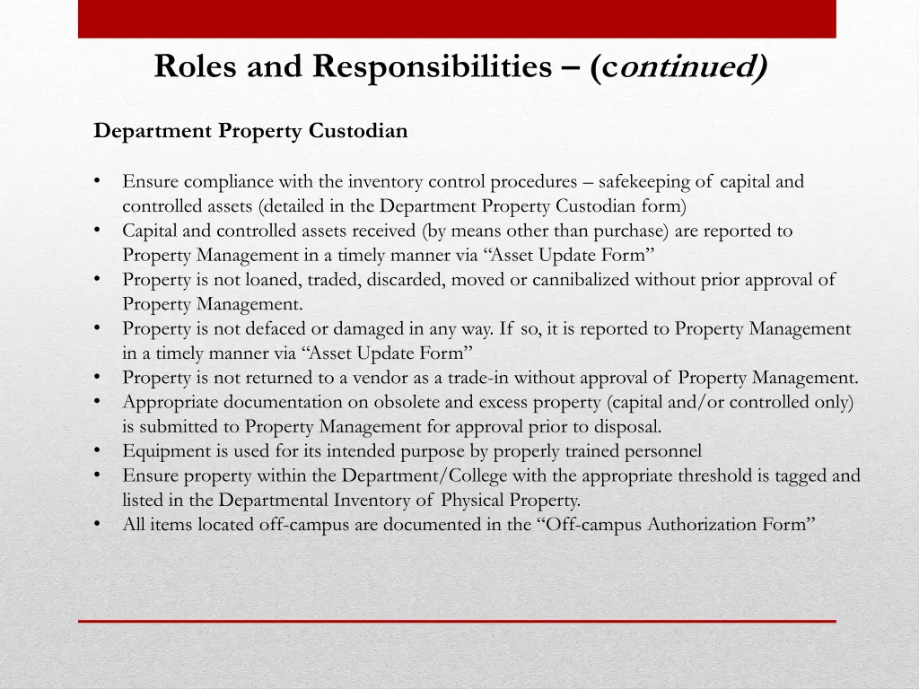 roles and responsibilities continued