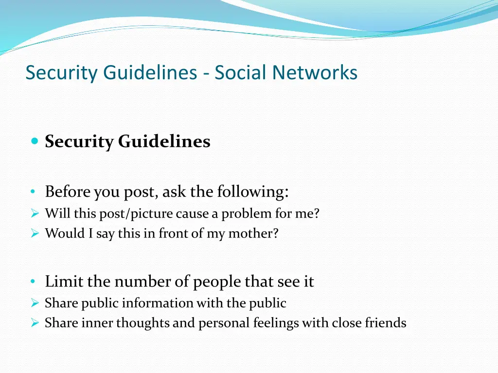 security guidelines social networks