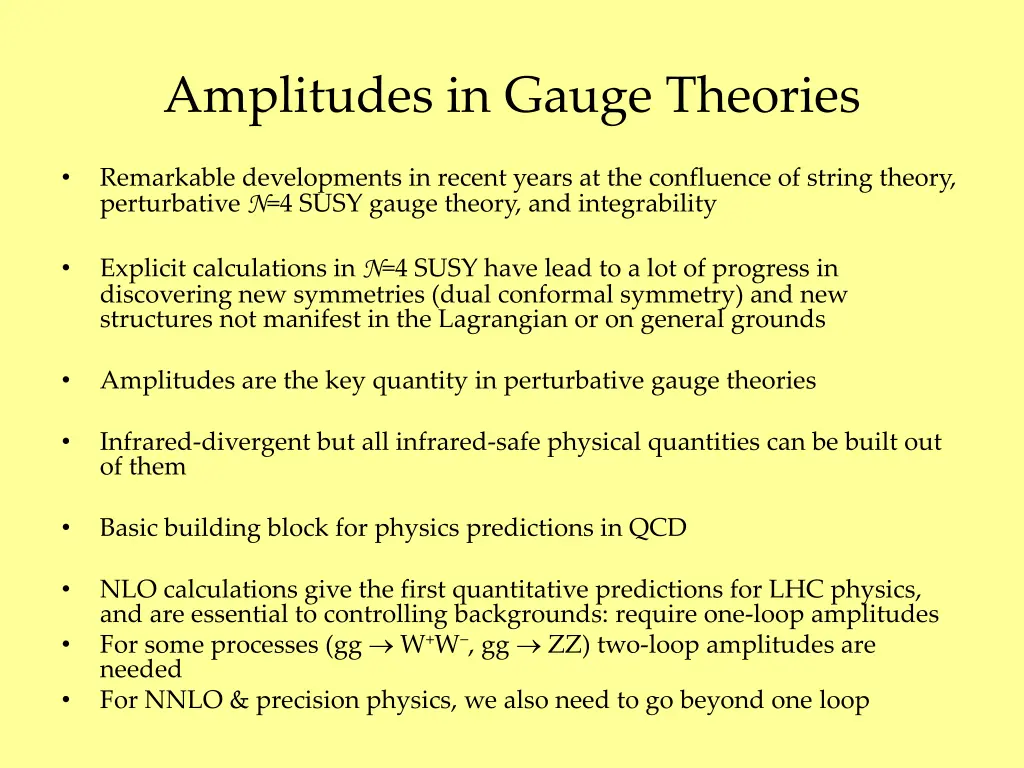 amplitudes in gauge theories