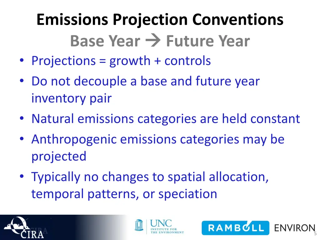 emissions projection conventions base year future