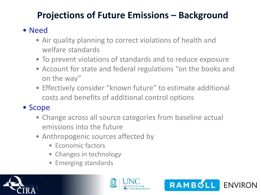 projections of future emissions background