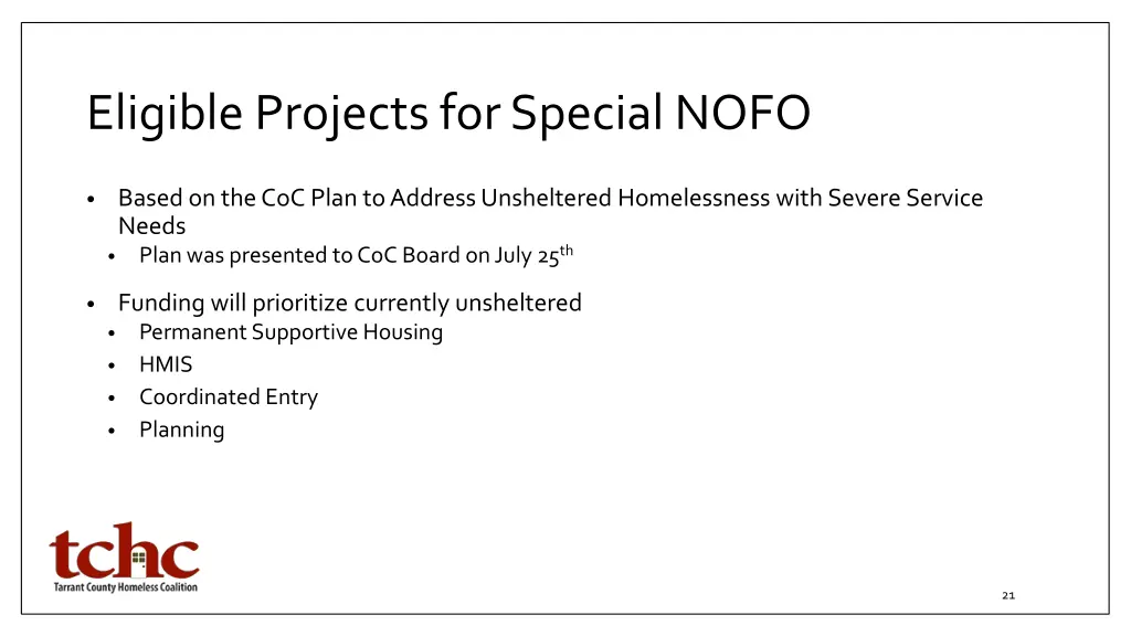 eligible projects for special nofo