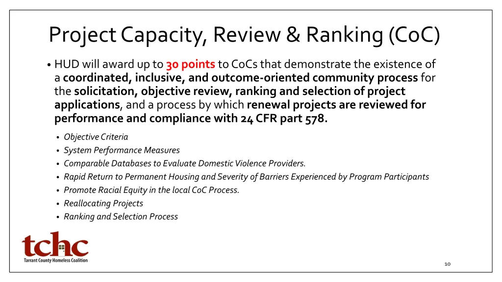 project capacity review ranking coc