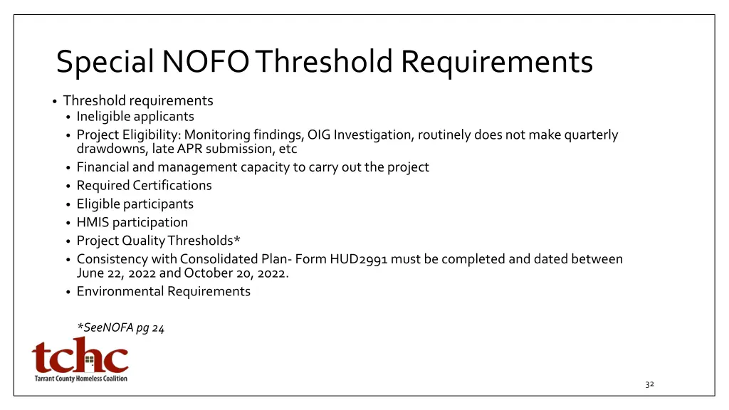 special nofo threshold requirements