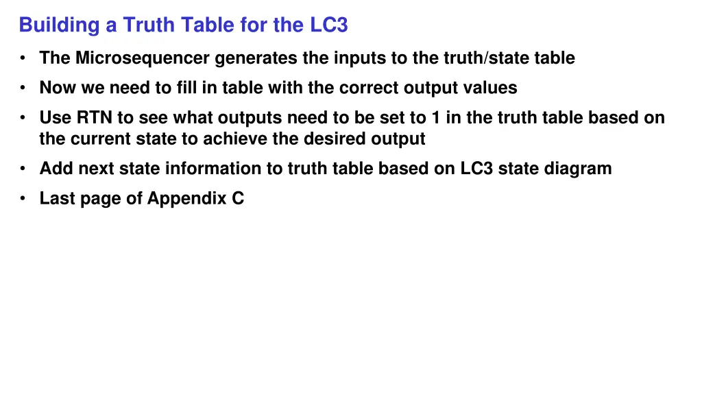 building a truth table for the lc3