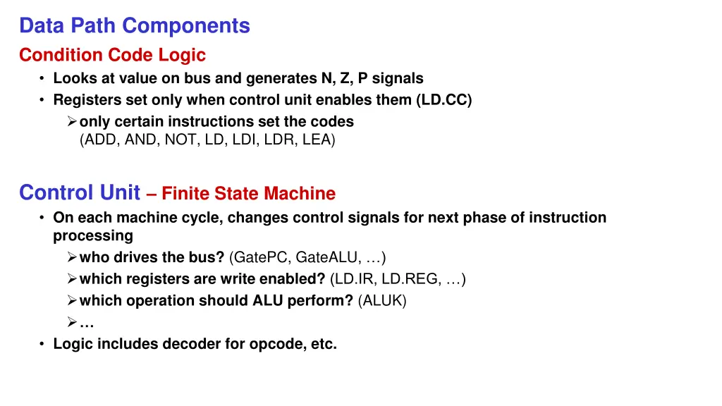 data path components condition code logic looks
