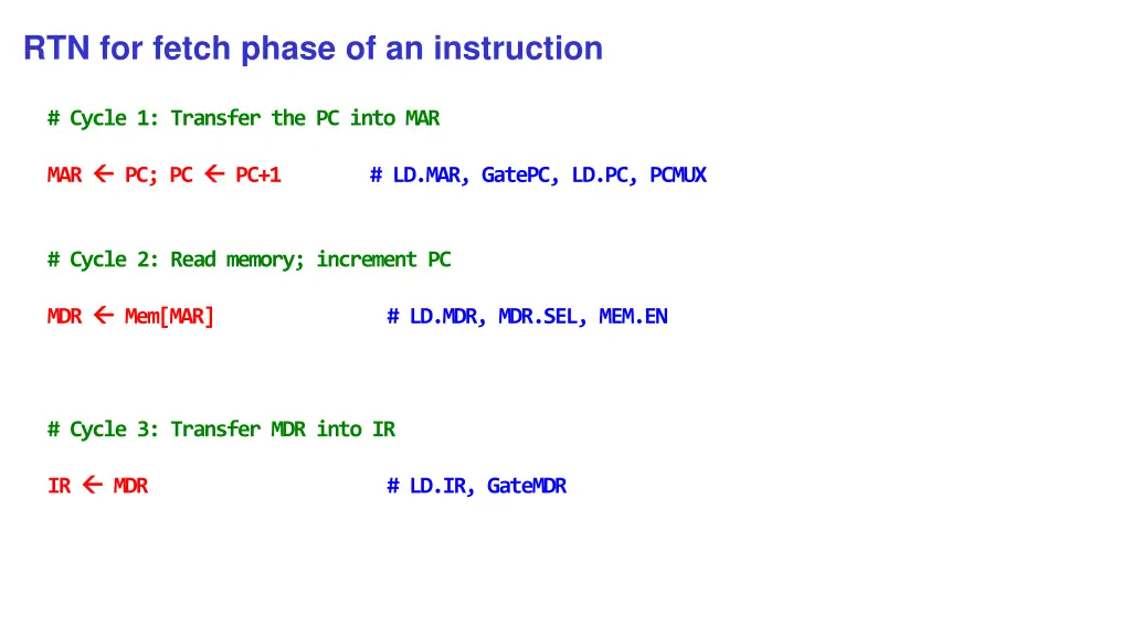 rtn for fetch phase of an instruction