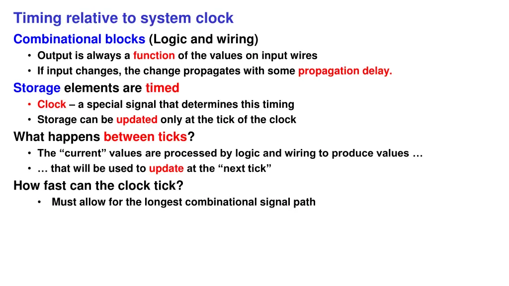 timing relative to system clock combinational