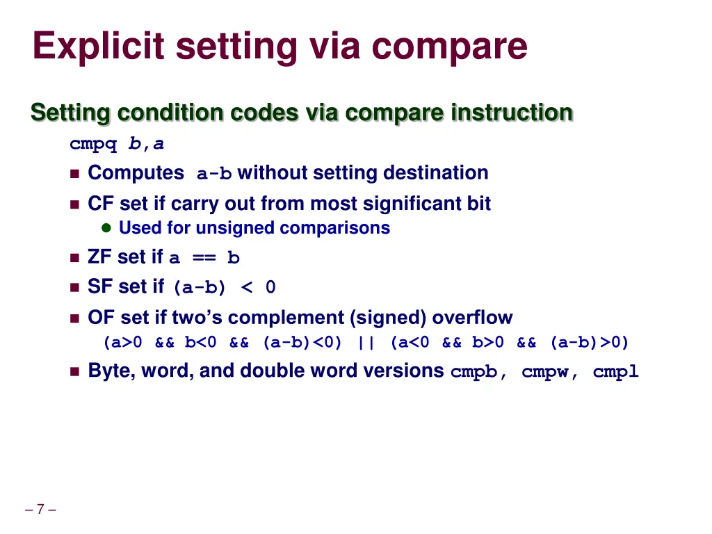 explicit setting via compare