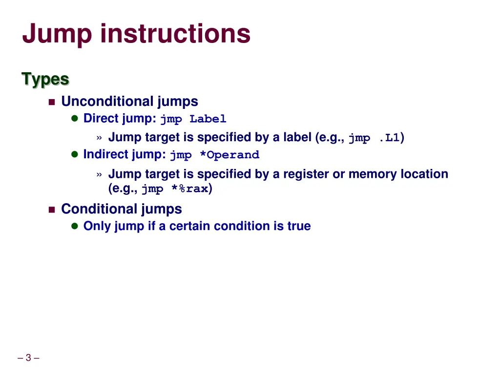 jump instructions