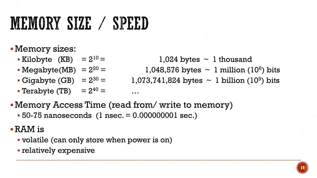 memory size speed