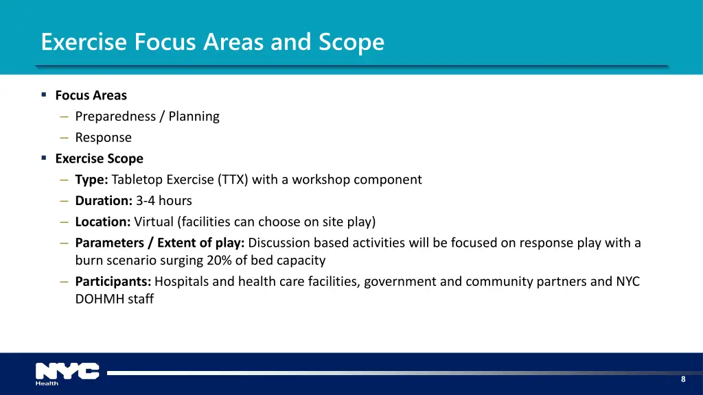 exercise focus areas and scope