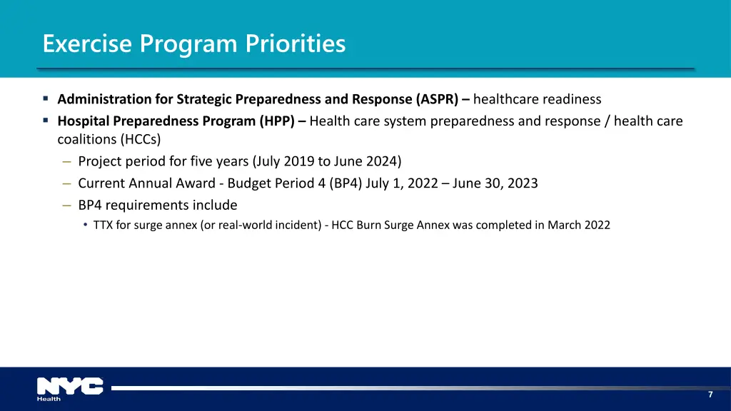 exercise program priorities