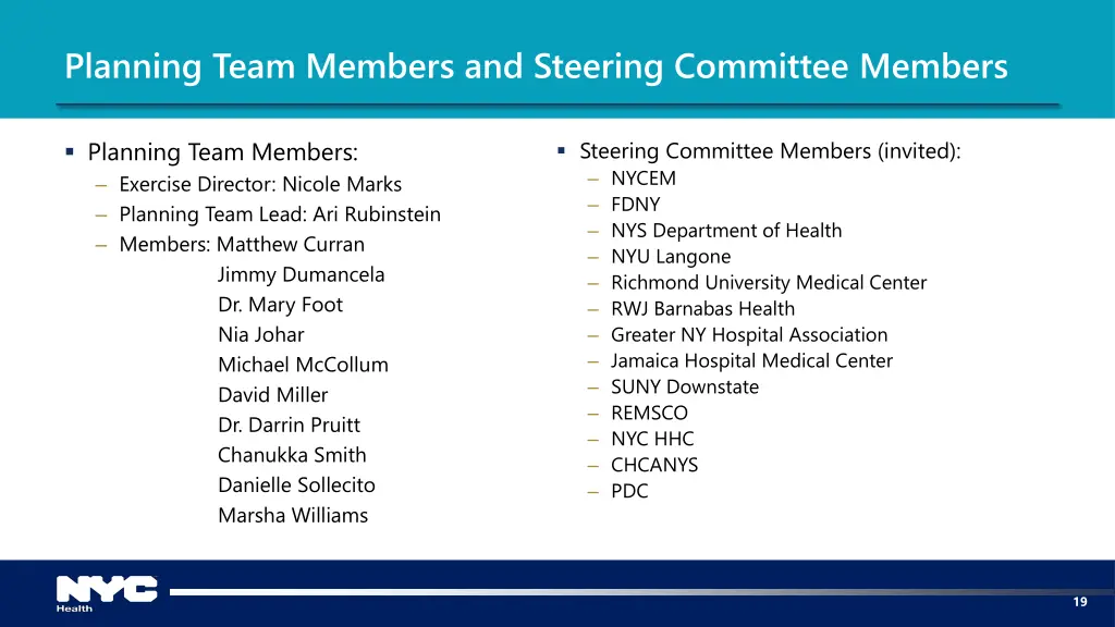planning team members and steering committee
