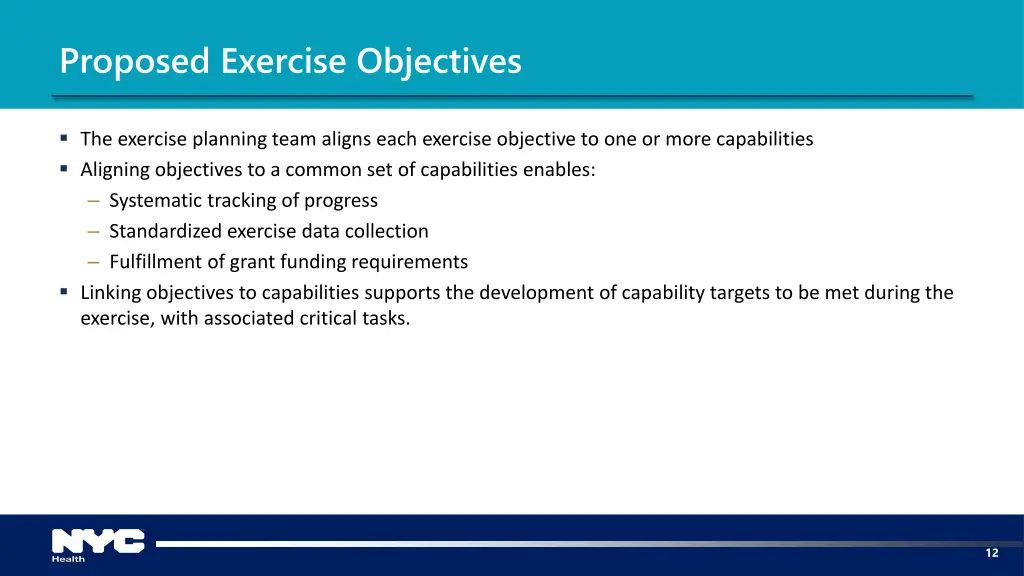 proposed exercise objectives