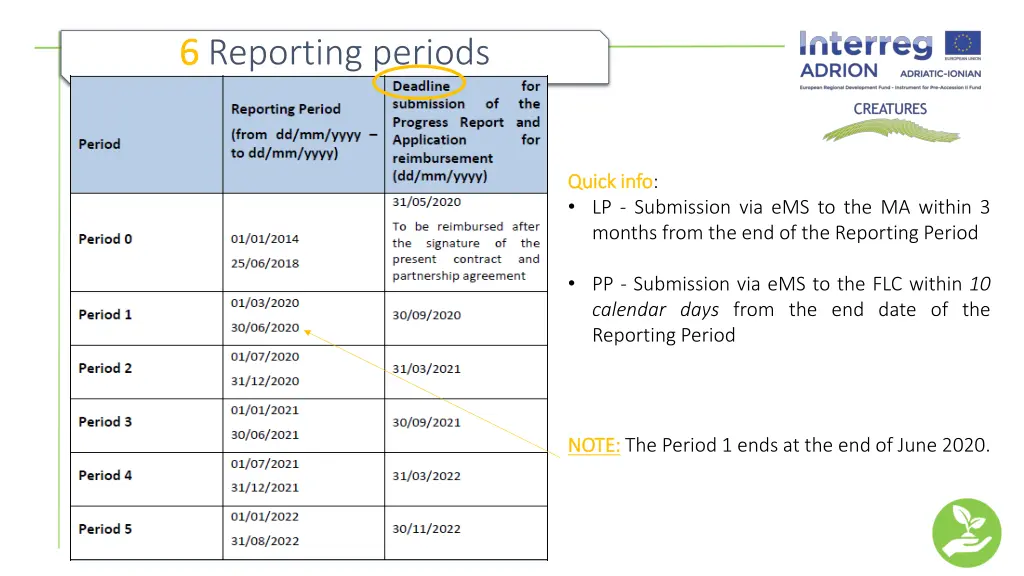 6 6 reporting periods