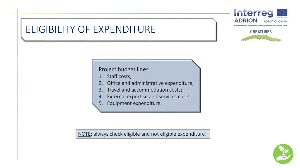 eligibility of expenditure