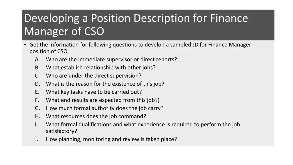 developing a position description for finance