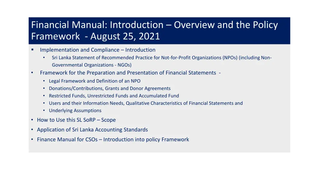 financial manual introduction overview