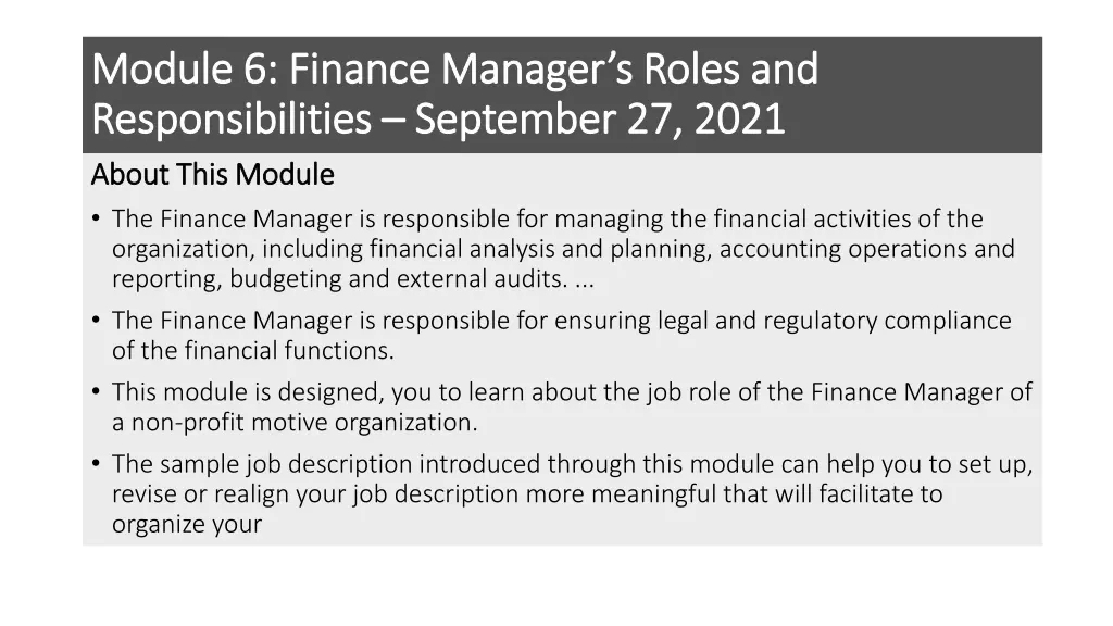 module 6 finance manager s roles and module