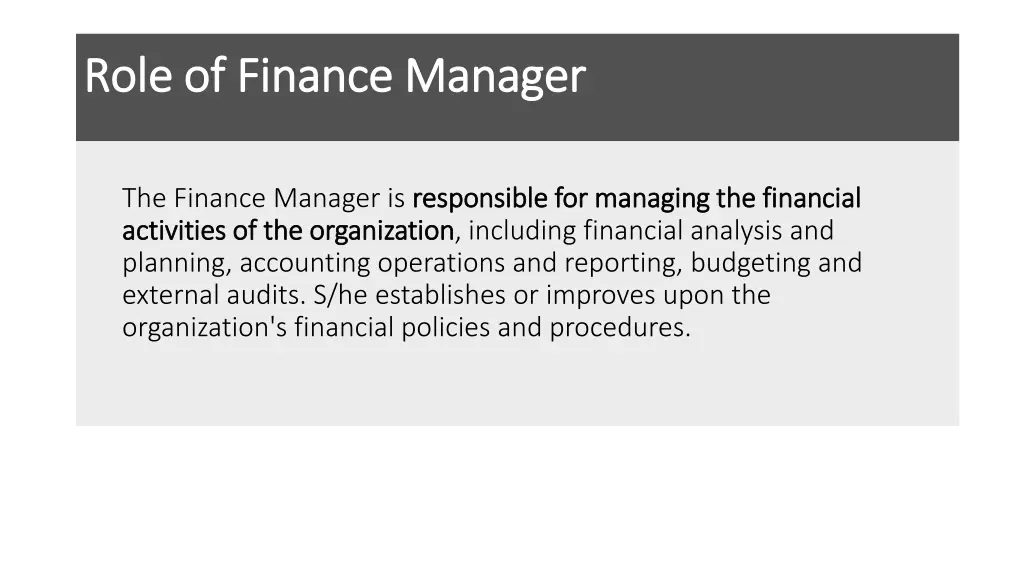 role of finance manager role of finance manager