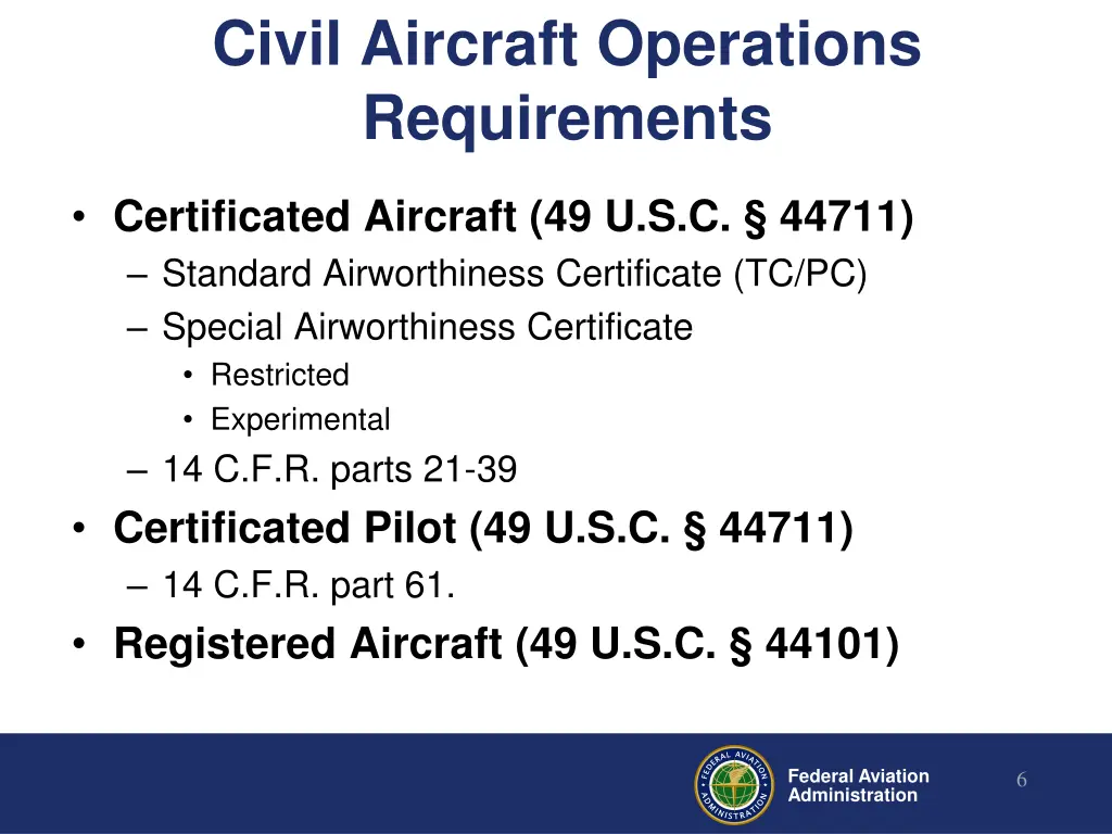 civil aircraft operations requirements