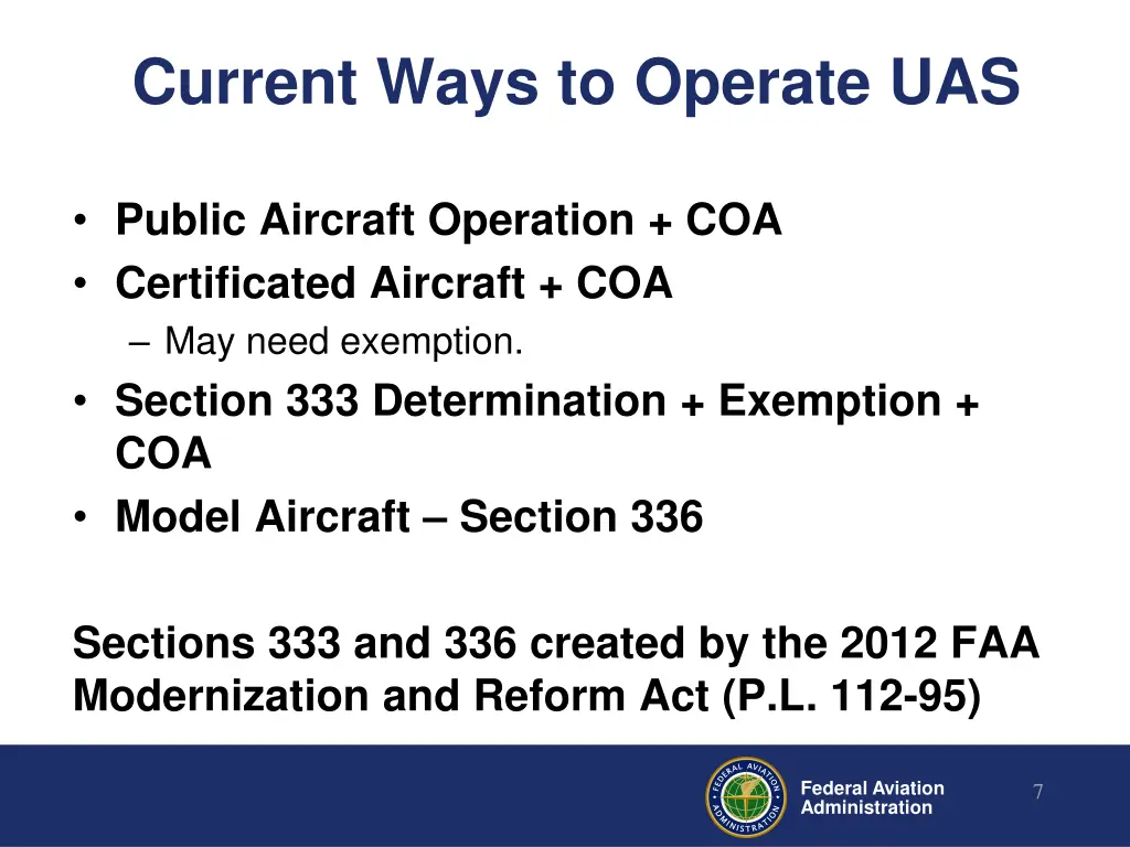 current ways to operate uas
