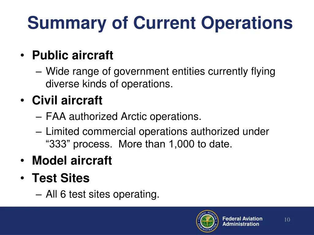 summary of current operations