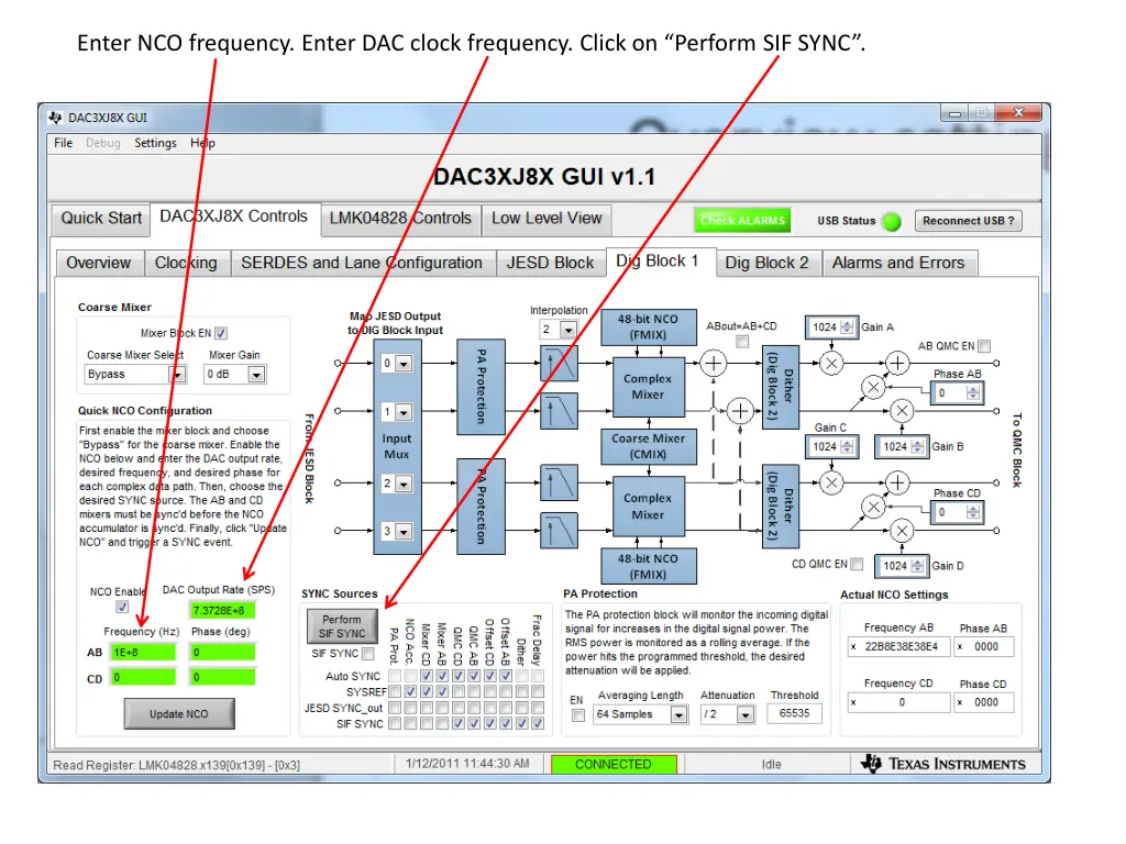 enter nco frequency enter dac clock frequency