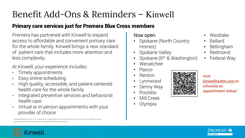 benefit add ons reminders kinwell primary care