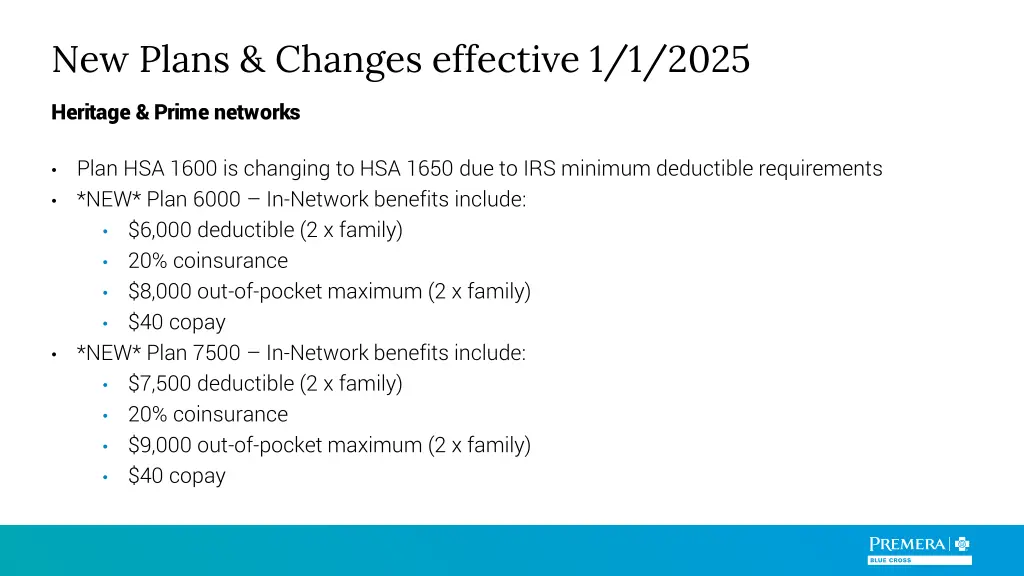 new plans changes effective 1 1 2025