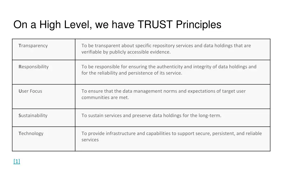 on a high level we have trust principles