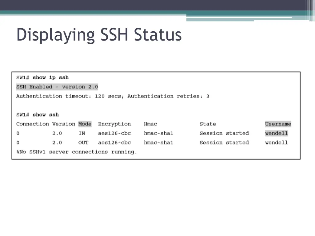 displaying ssh status