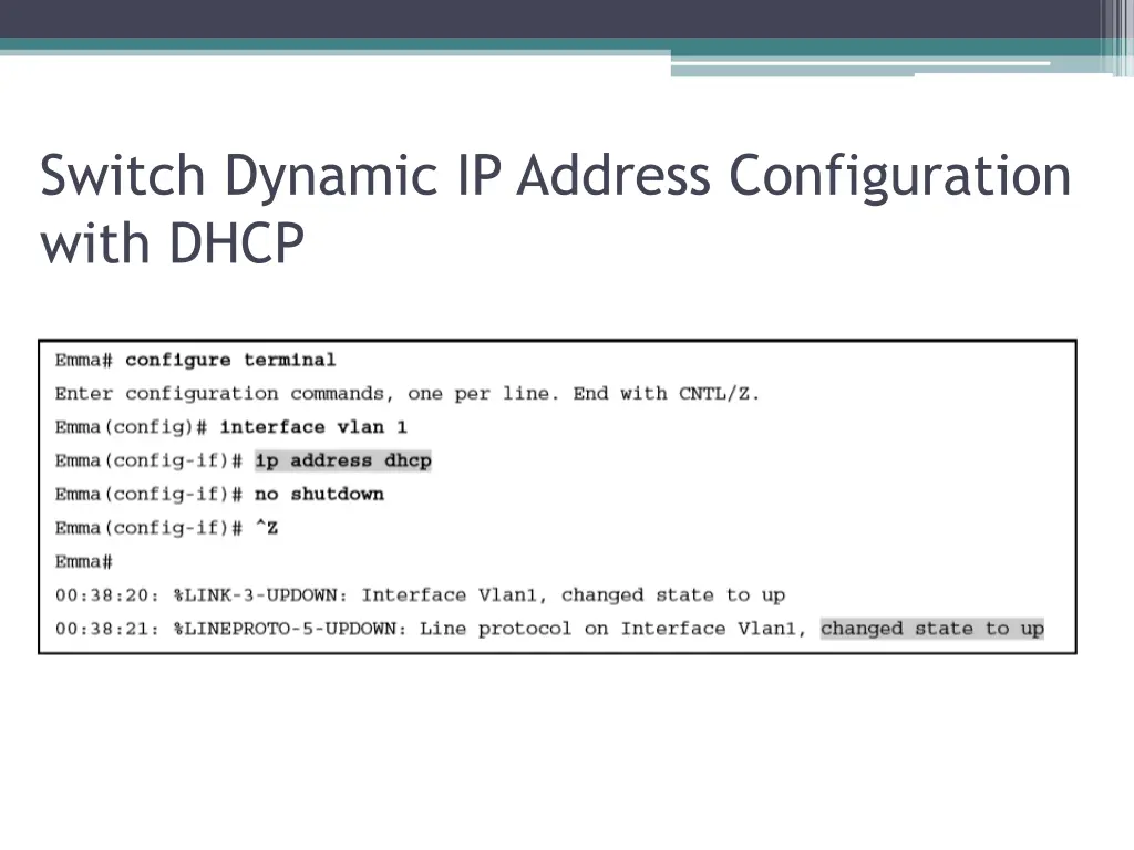 switch dynamic ip address configuration with dhcp