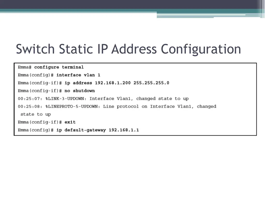 switch static ip address configuration