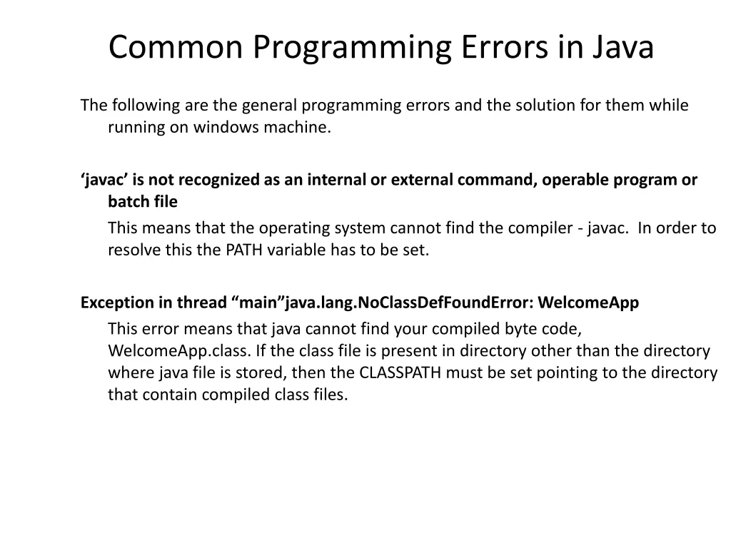 common programming errors in java