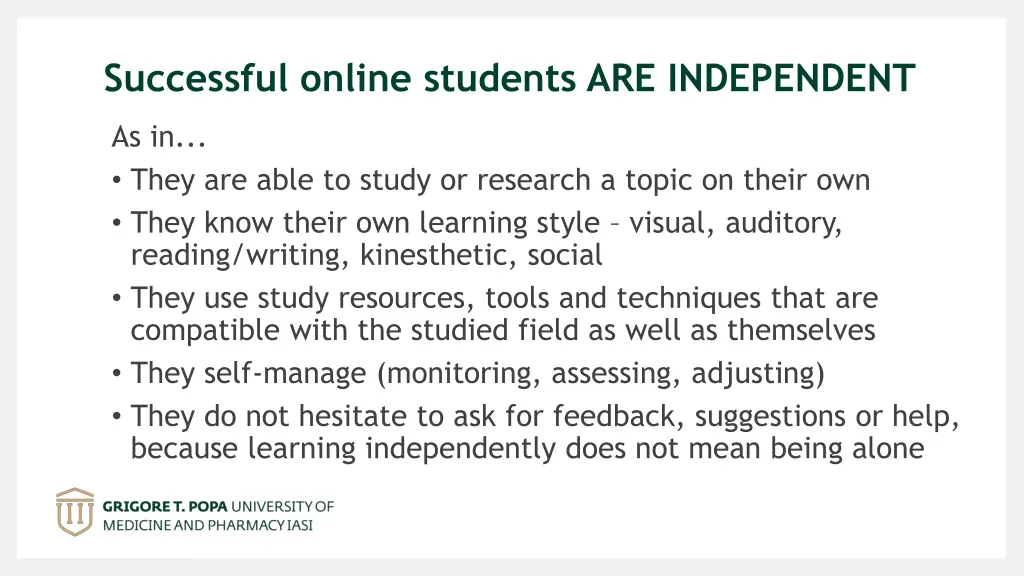 successful online students are independent