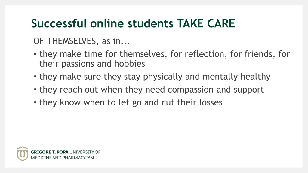 successful online students take care