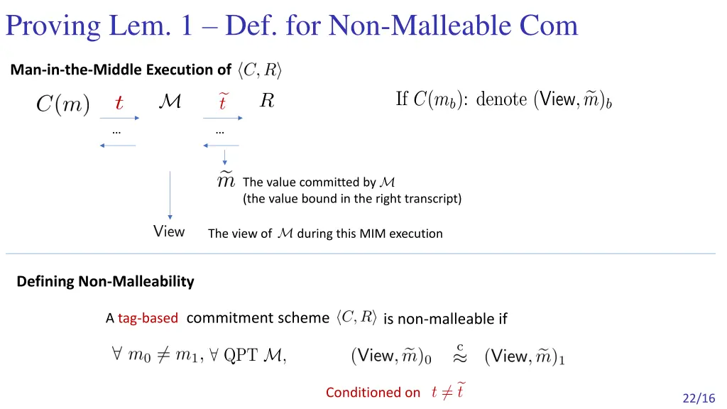 proving lem 1 def for non malleable com