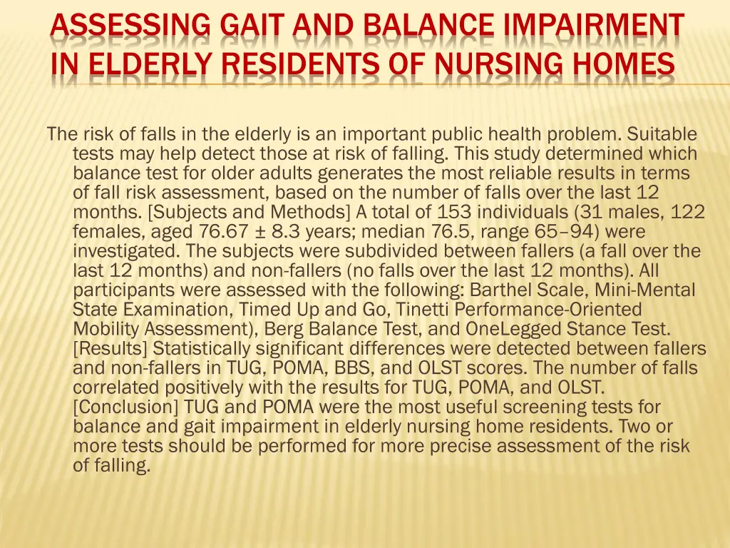 assessing gait and balance impairment in elderly