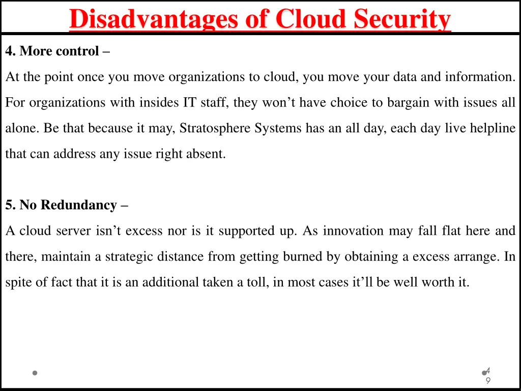 disadvantages of cloud security 1