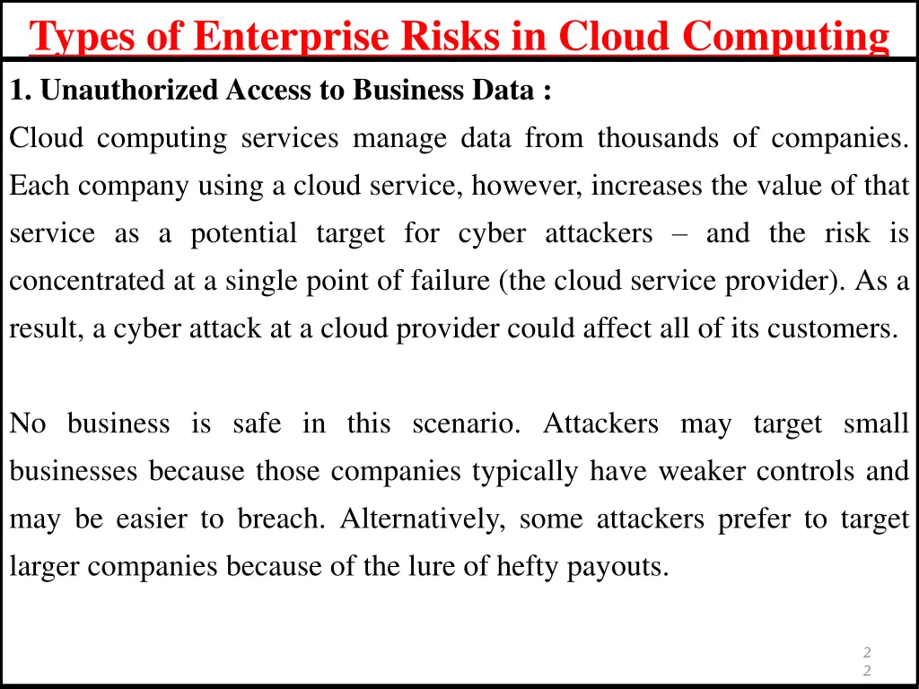 types of enterprise risks in cloud computing 1