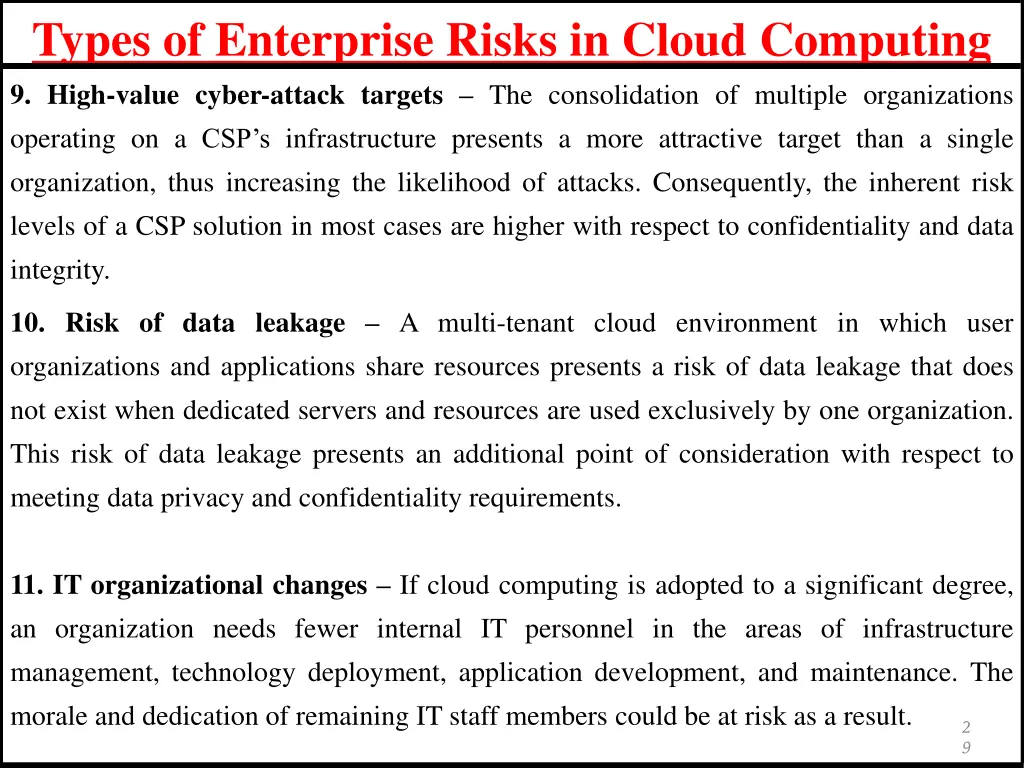 types of enterprise risks in cloud computing 8